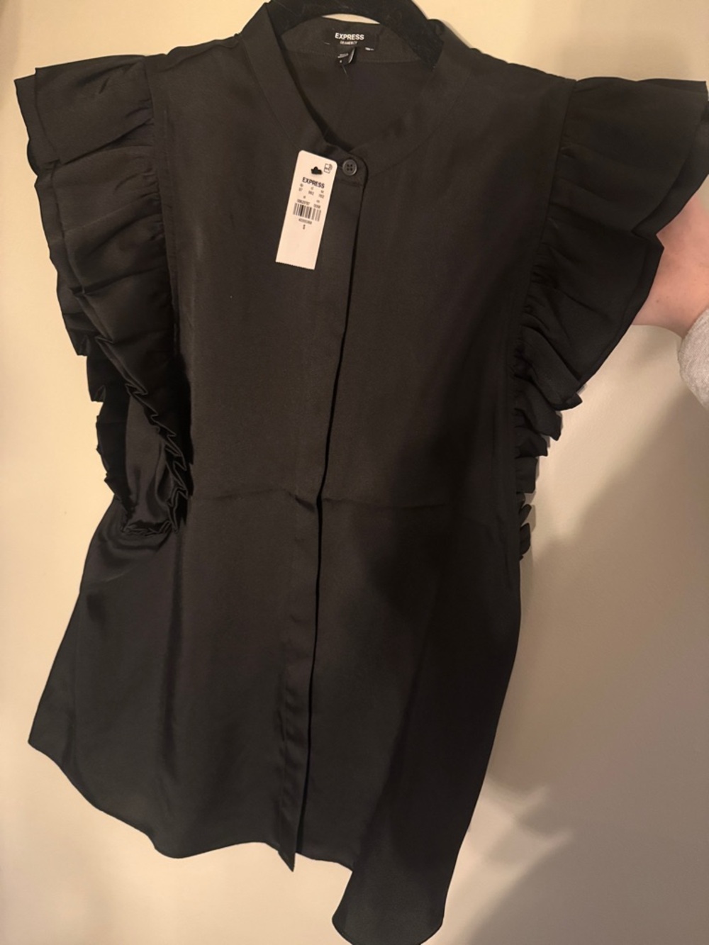 Express Black Ruffle Sleeve Button-Up Blouse
